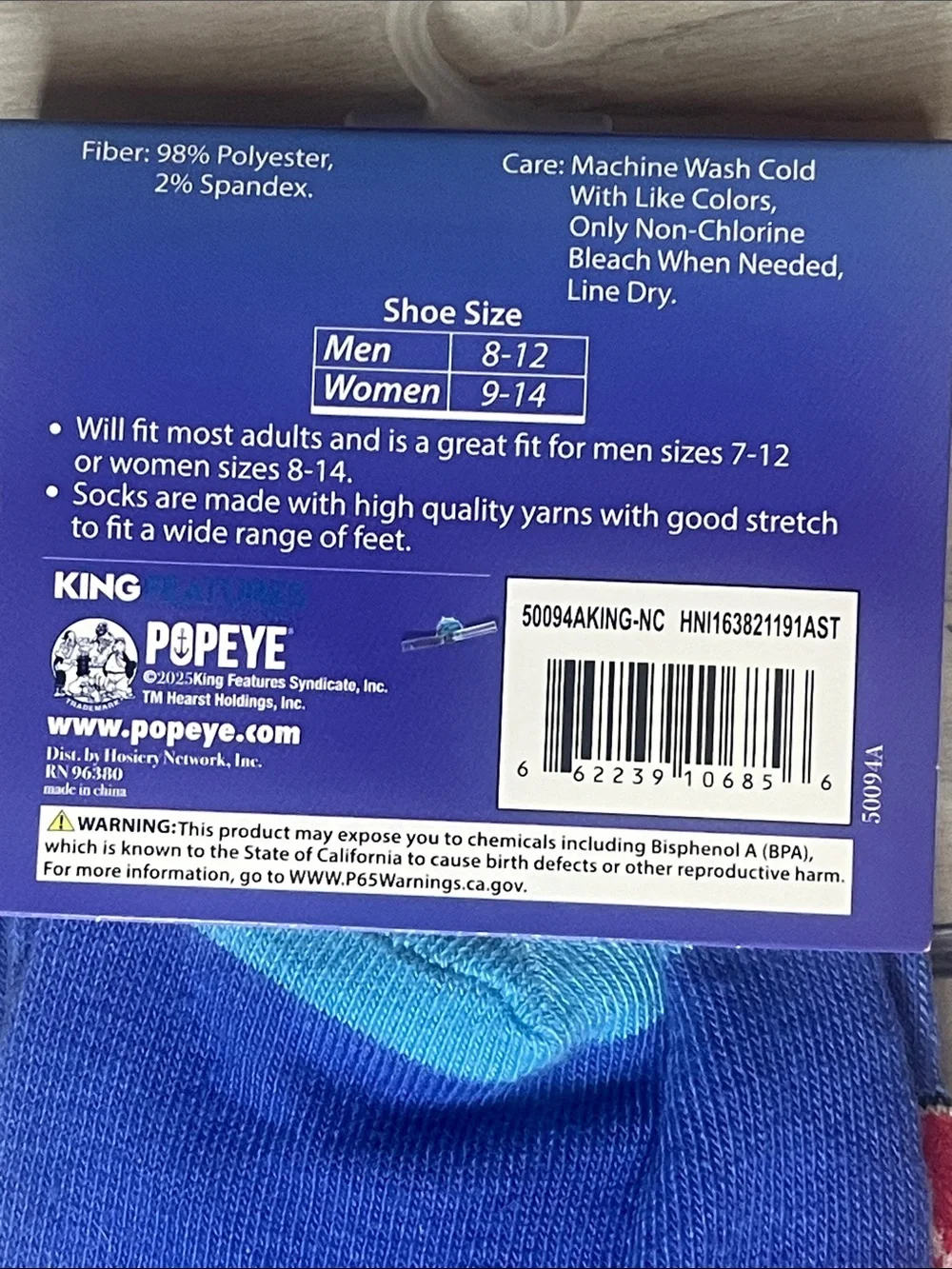 Popeye Blue Crew Novelty Socks - Men